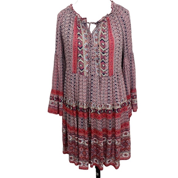Angie Dresses & Skirts - Angie Boho Baby Doll Dress Small Bell Sleeve Full Skirt Elastic Neckline